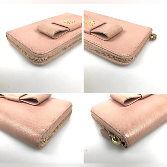 Prada Pink Saffiono Leather Long Wallet Front Bow Ribbon w Authentic Prada Card - Picture 6 of 13